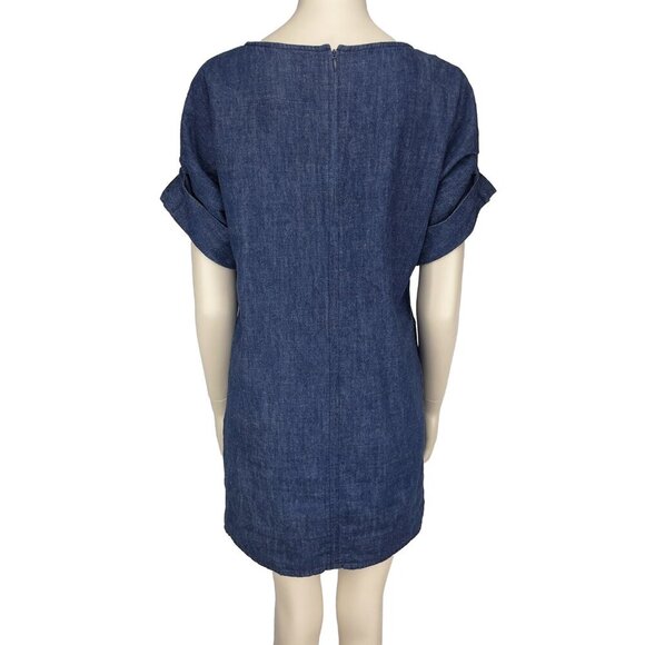COS Denim Looking Contemporary Blue Hemp+Cotton Short Sleeve Shift Mini Dress - Picture 6 of 11